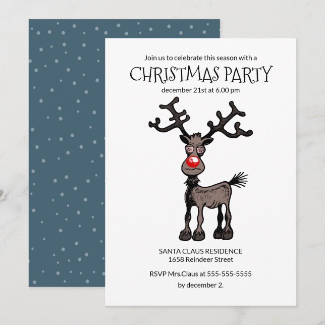 Rudolphs Christmas Party Invitation (Front/Back)