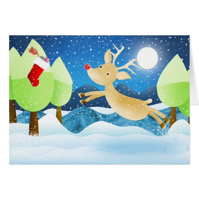 Rudolph's christmas stocking greeting cards