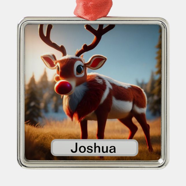Rudolph's Personalized Holiday Adventure: Boys Chr Metal Ornament (Front)