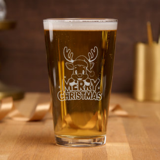 Rudolph's Pint: Engraved "Merry Christmas" Reindee Pint Glass