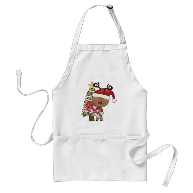 Rudy Reindeer Holiday Tree Adult Apron (Front)