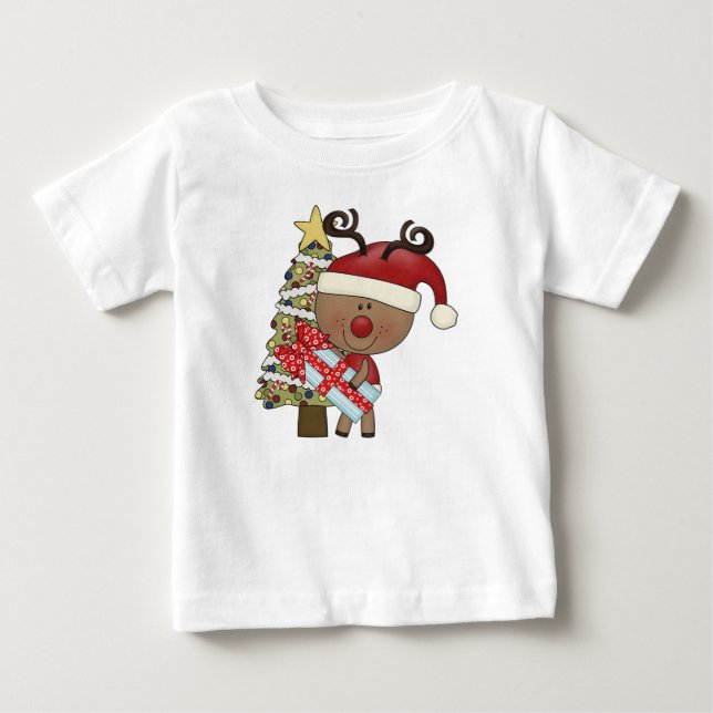 Rudy Reindeer Holiday Tree Baby T-Shirt (Front)