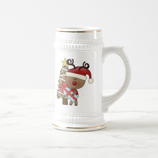 Rudy Reindeer Holiday Tree Beer Stein (Right)