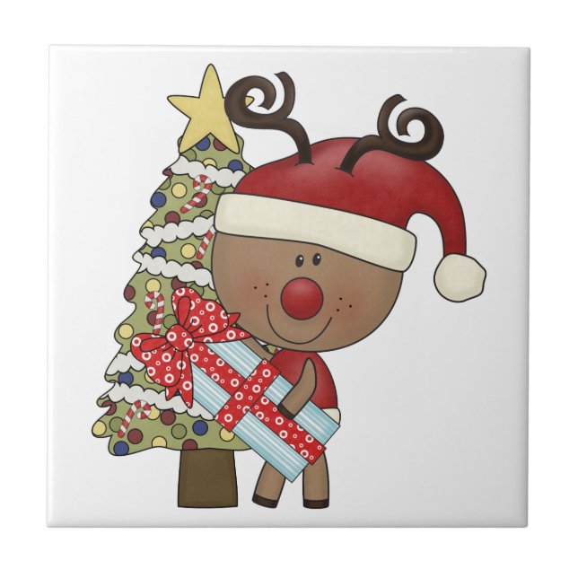 Rudy Reindeer Holiday Tree Ceramic Tile (Front)