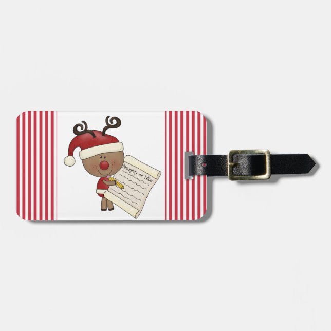 Rudy Reindeer Naughty or Nic Luggage Tag (Front Horizontal)