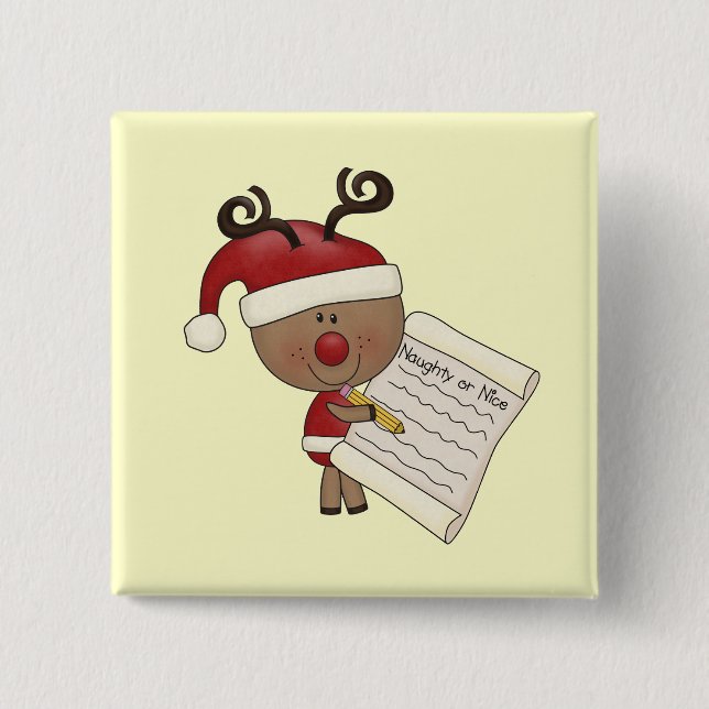 Rudy Reindeer Naughty or Nic Pinback Button (Front)