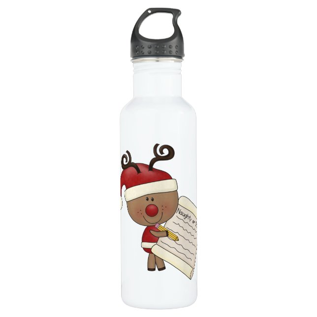 Rudy Reindeer Naughty or Nic Water Bottle (Front)
