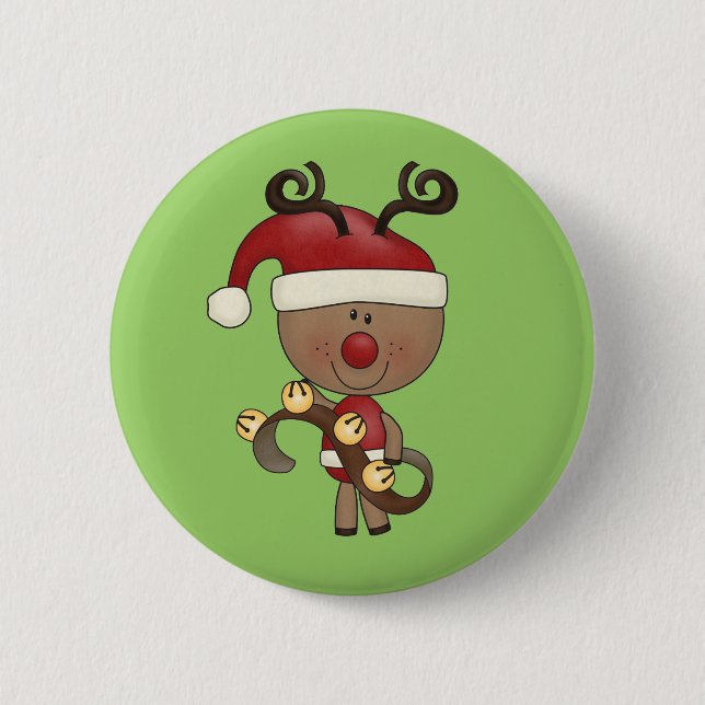 Rudy Reindeer With Bells Button (Front)