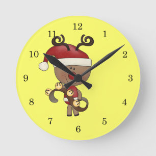 Rudy Reindeer With Bells Round Clock
