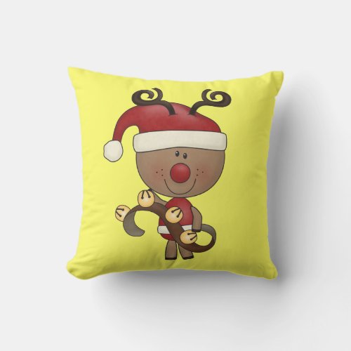 Rudy Reindeer With Bells Throw Pillow