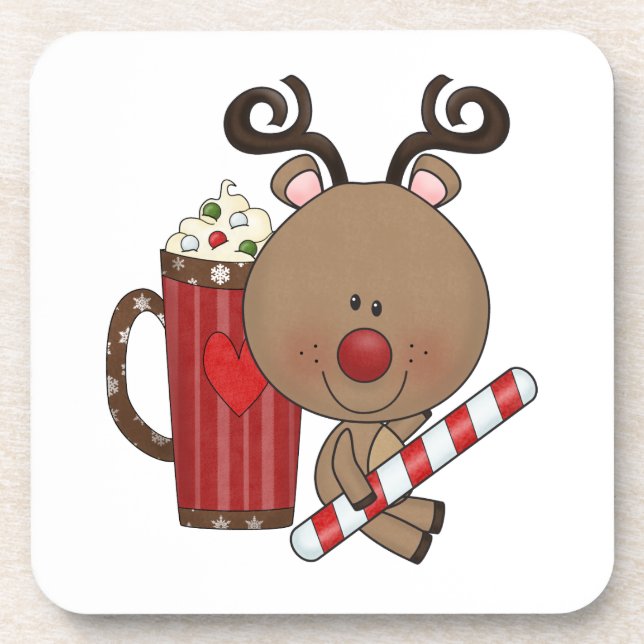 Rudy Reindeer With Cocoa Beverage Coaster (Front)