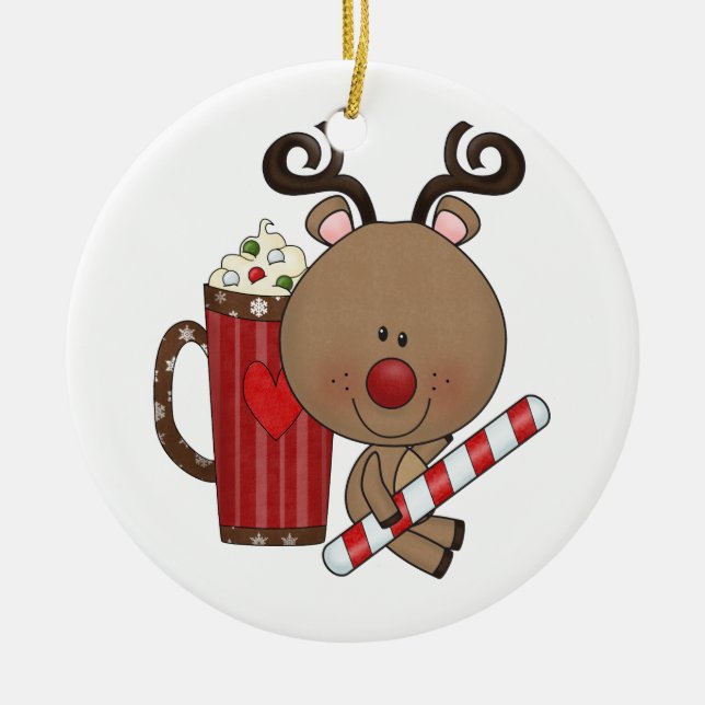 Rudy Reindeer With Cocoa Ceramic Ornament (Front)