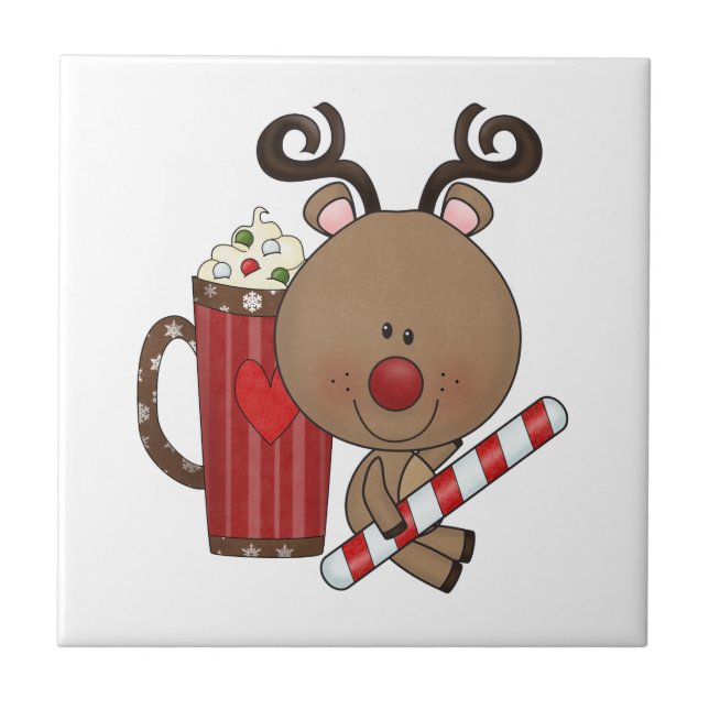 Rudy Reindeer With Cocoa Ceramic Tile (Front)