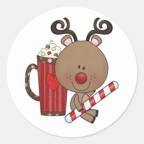 Rudy Reindeer With Cocoa Classic Round Sticker