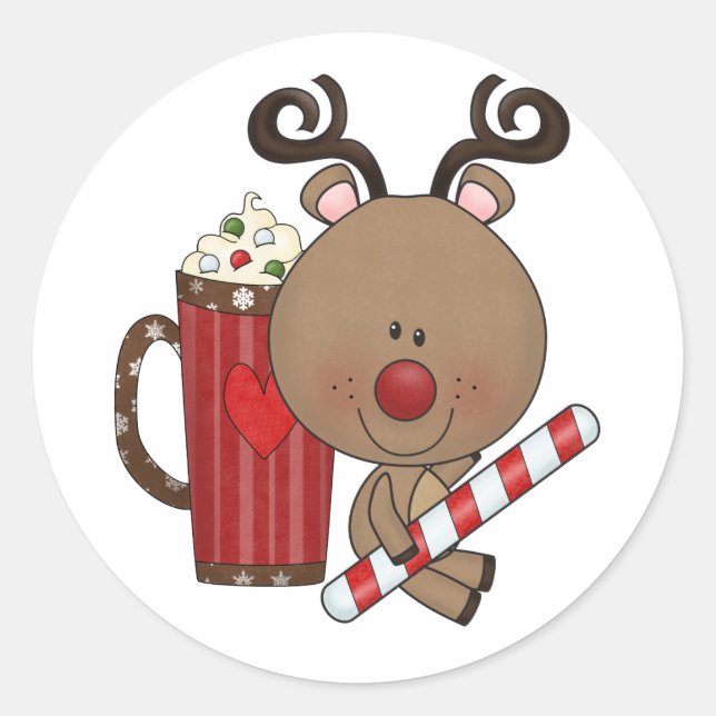 Rudy Reindeer With Cocoa Classic Round Sticker (Front)