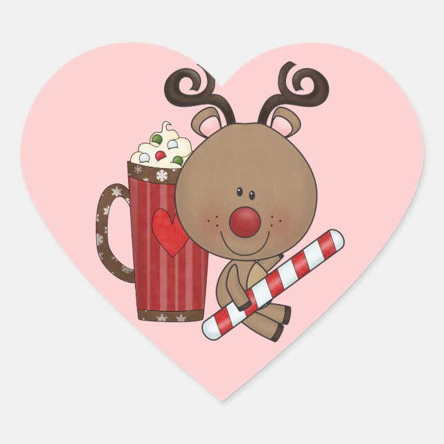 Rudy Reindeer With Cocoa Heart Sticker (Front)