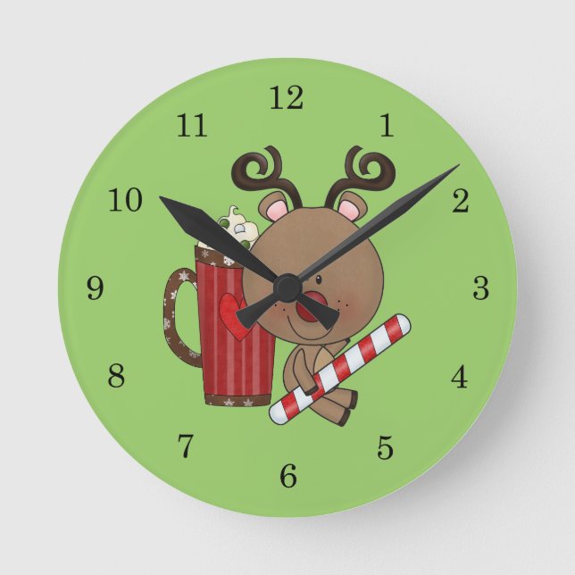 Rudy Reindeer With Cocoa Round Clock (Front)