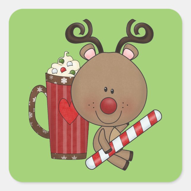 Rudy Reindeer With Cocoa Square Sticker (Front)