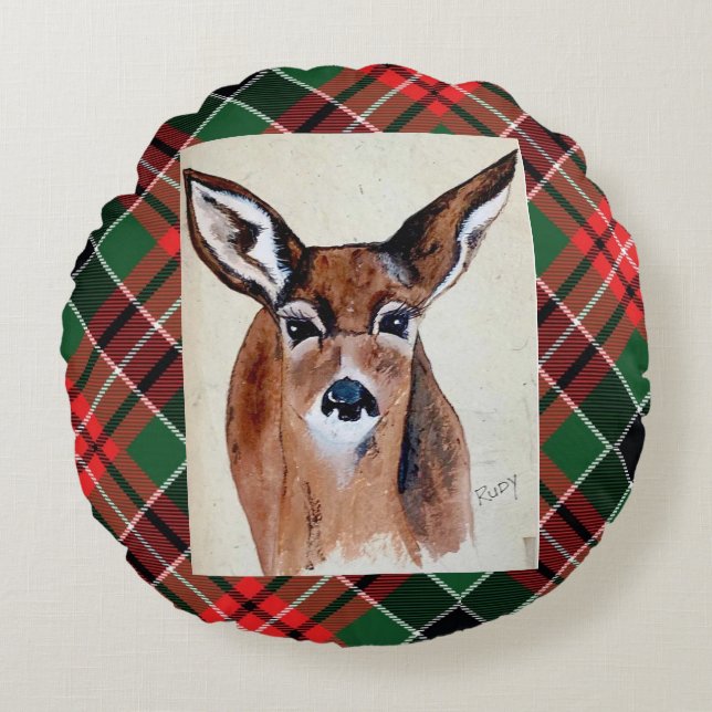 Rudy says Merry Christma Round Pillow (Front)