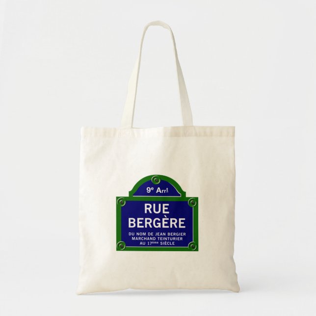 Rue Bergere, Paris Street Sign Tote Bag (Front)