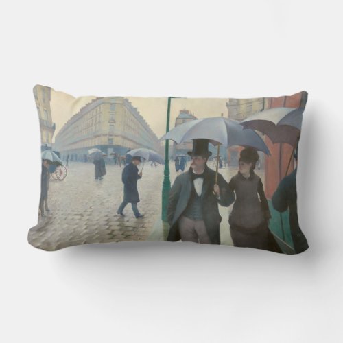 Rue de Paris Temps de Pluie by Gustave Caillebotte Lumbar Pillow