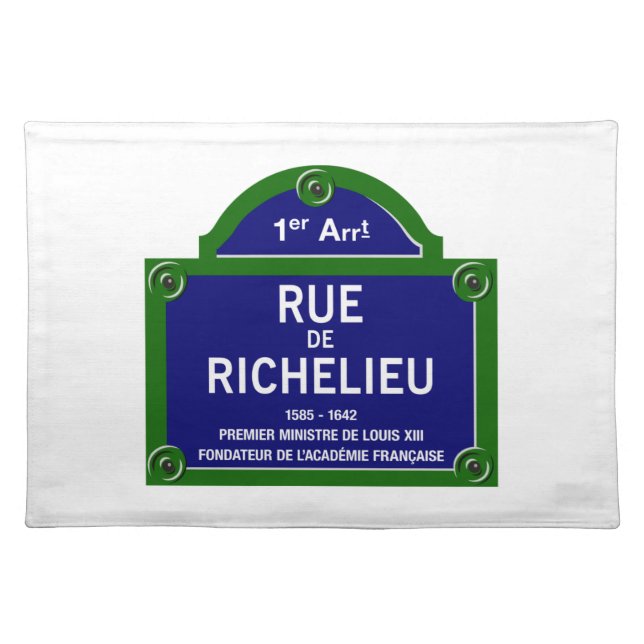 Rue de Richelieu, Paris Street Sign Placemat (Front)