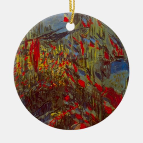 Rue Montorgueil with Flags by Claude Monet Ceramic Ornament
