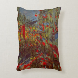Rue Montorgueil with Flags by Claude Monet Decorative Pillow