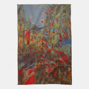 Rue Montorgueil with Flags by Claude Monet Kitchen Towel