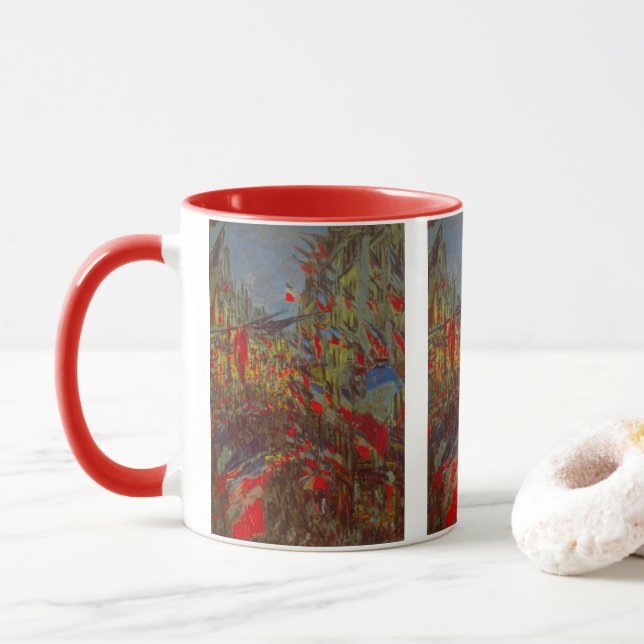 Rue Montorgueil with Flags by Claude Monet Mug (With Donut)