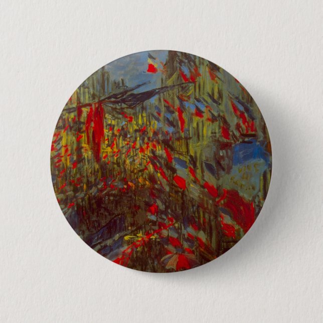 Rue Montorgueil with Flags by Claude Monet Pinback Button (Front)