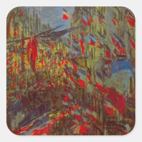 Rue Montorgueil with Flags by Claude Monet Square Sticker