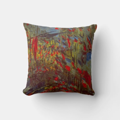 Rue Montorgueil with Flags by Claude Monet Throw Pillow