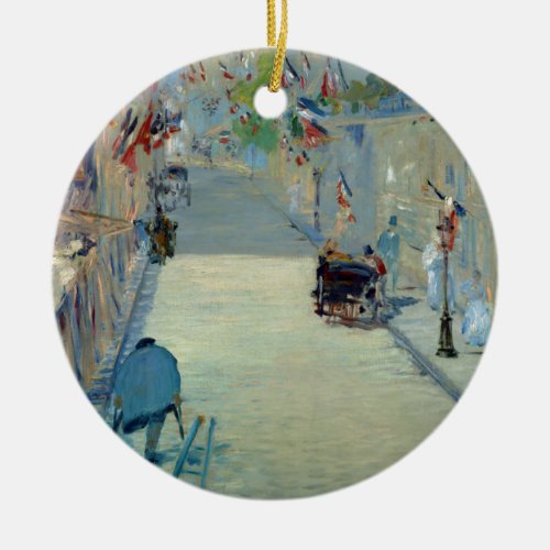 Rue Mosnier with Flags Manet French France Art Ceramic Ornament