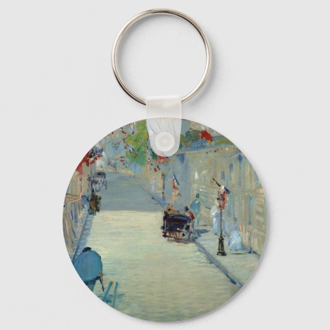 Rue Mosnier with Flags Manet Painting Keychain (Front)