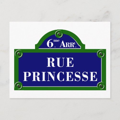 Rue Princesse Paris Street Sign Postcard