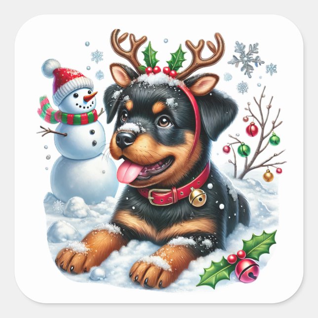 Ruff the Red-Nosed Rottie! Square Sticker (Front)