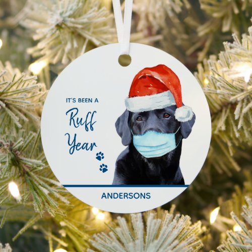 Ruff Year Funny Christmas Dog Black Labrador Metal Ornament