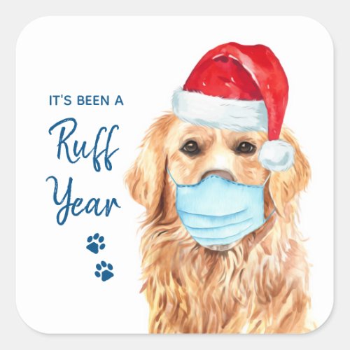 Ruff Year Golden Retriever Funny Christmas Dog Square Sticker