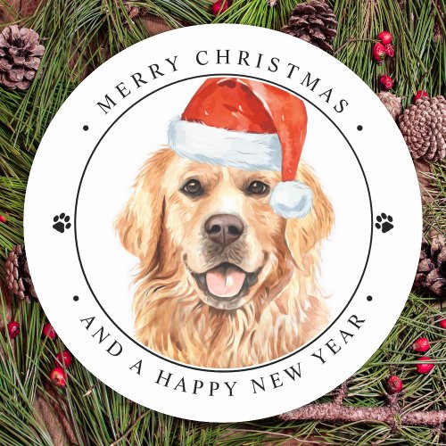 Ruff Year Golden Retriever Funny Dog Christmas Classic Round Sticker