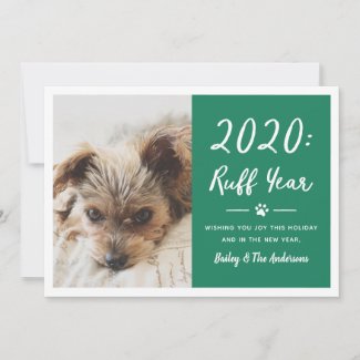 Ruff Year Green Dog Photo Funny 2020 Holiday Card