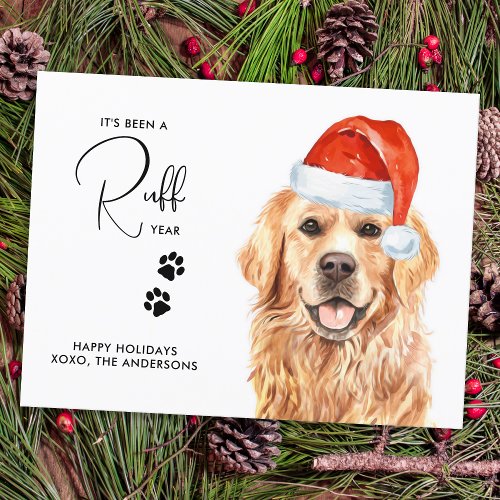 Ruff Year in Review Funny Golden Retriever Dog Holiday Postcard