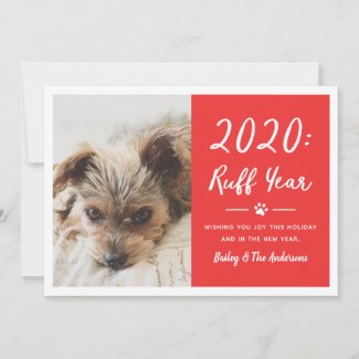 Ruff Year Red Dog Photo Funny 2020 Holiday Card