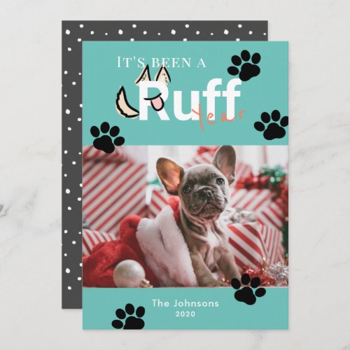 Ruff Year Turquoise Blue Dog Photo Christmas Holiday Card