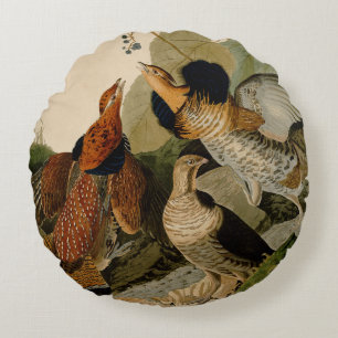 Ruffed Grouse Audubon Game Bird Round Pillow