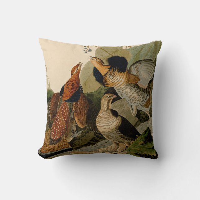 Ruffed Grouse Audubon Game Bird Throw Pillow (Front)