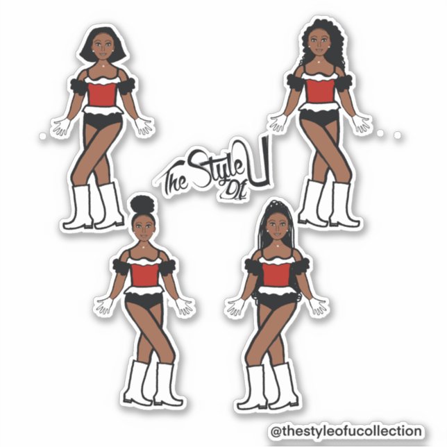 Ruffle Majorette / Dancer Stickers Black/Red/White (Front)