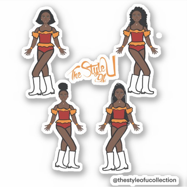 Ruffle Majorette / Dancer Stickers Orange/Red (Front)