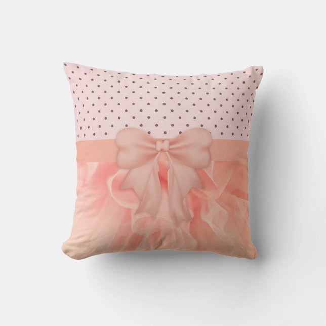Ruffle peach polka dot baby throw pillow (Front)