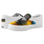 Ruffled Blue and Gold Macaw Slip-On Sneakers